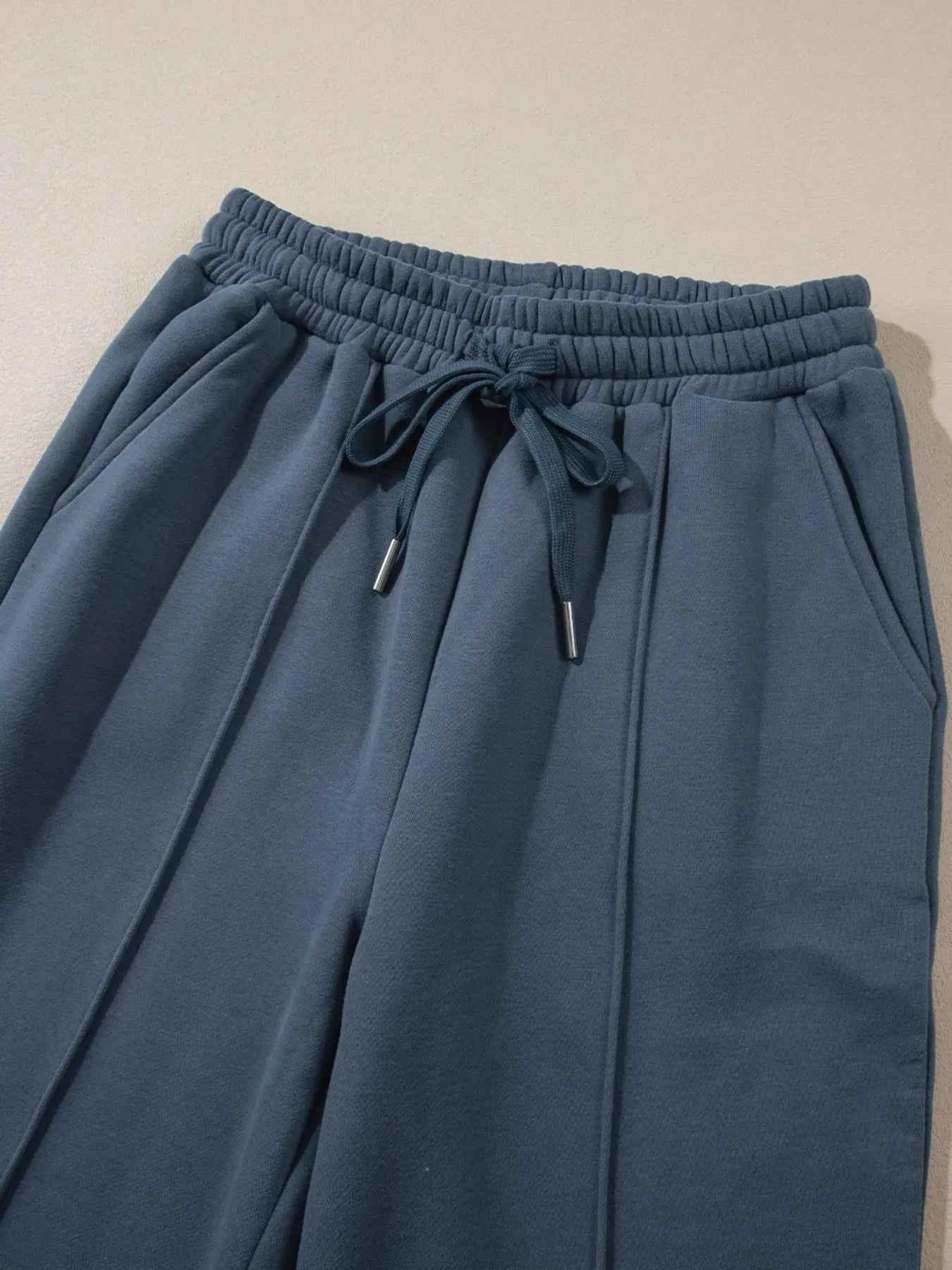 Collared Sweatshirt and High Waist Pants Active Set