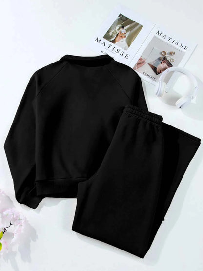 Collared Sweatshirt and High Waist Pants Active Set