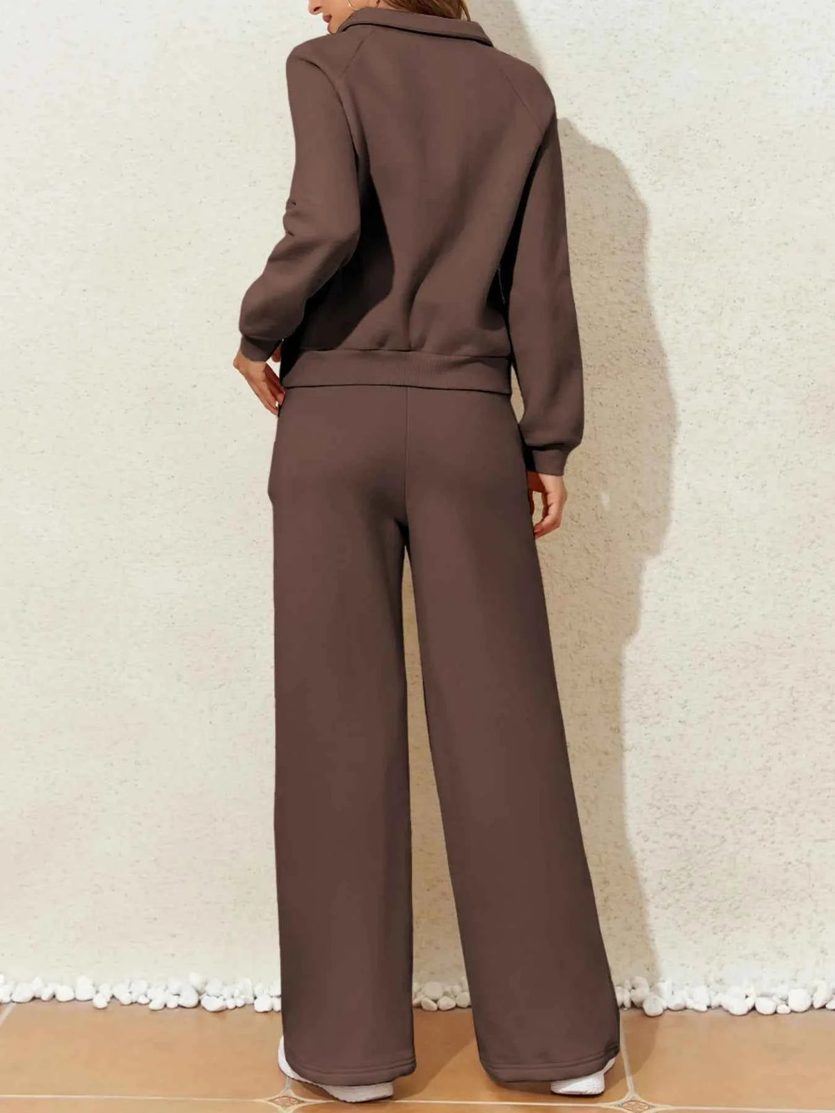 Collared Sweatshirt and High Waist Pants Active Set