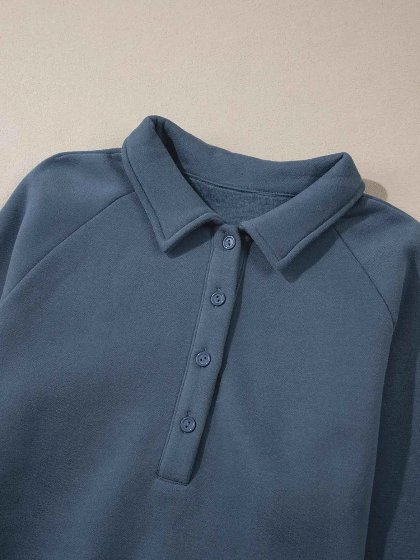 Collared Sweatshirt and High Waist Pants Active Set