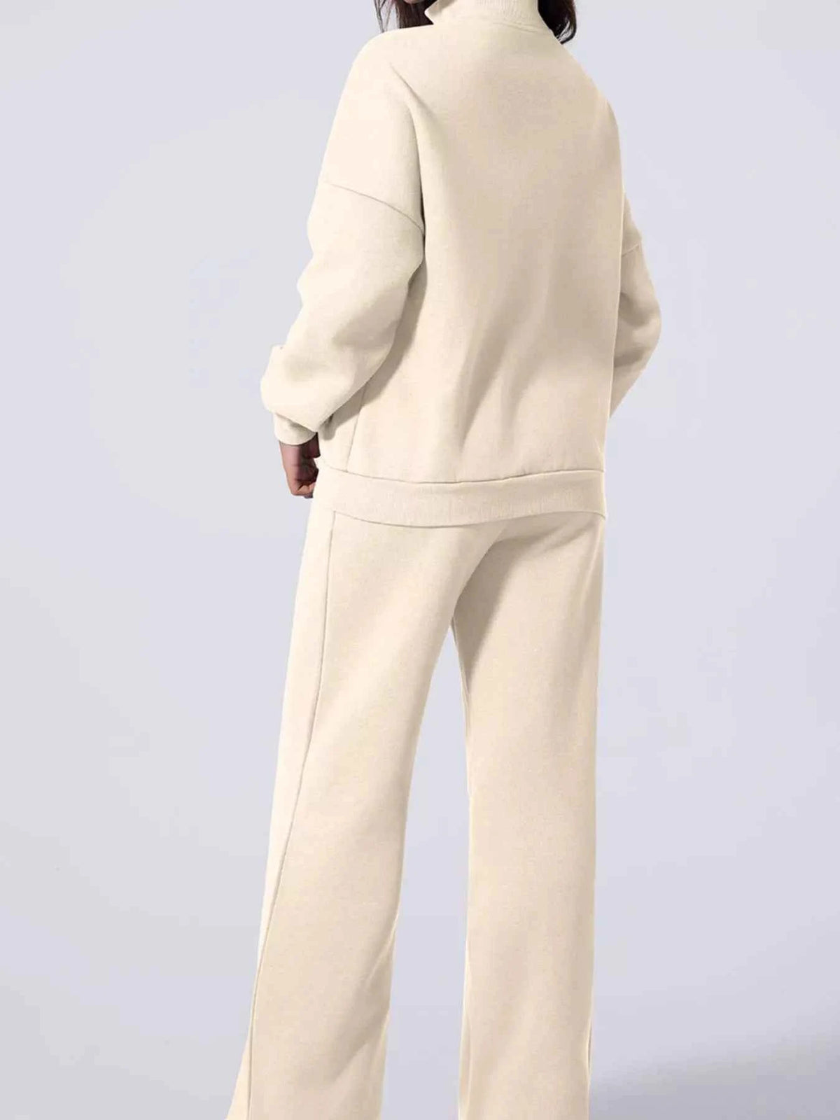 Drop Shoulder Zip Up Jacket and Drawstring Pants Active 2pcs Set