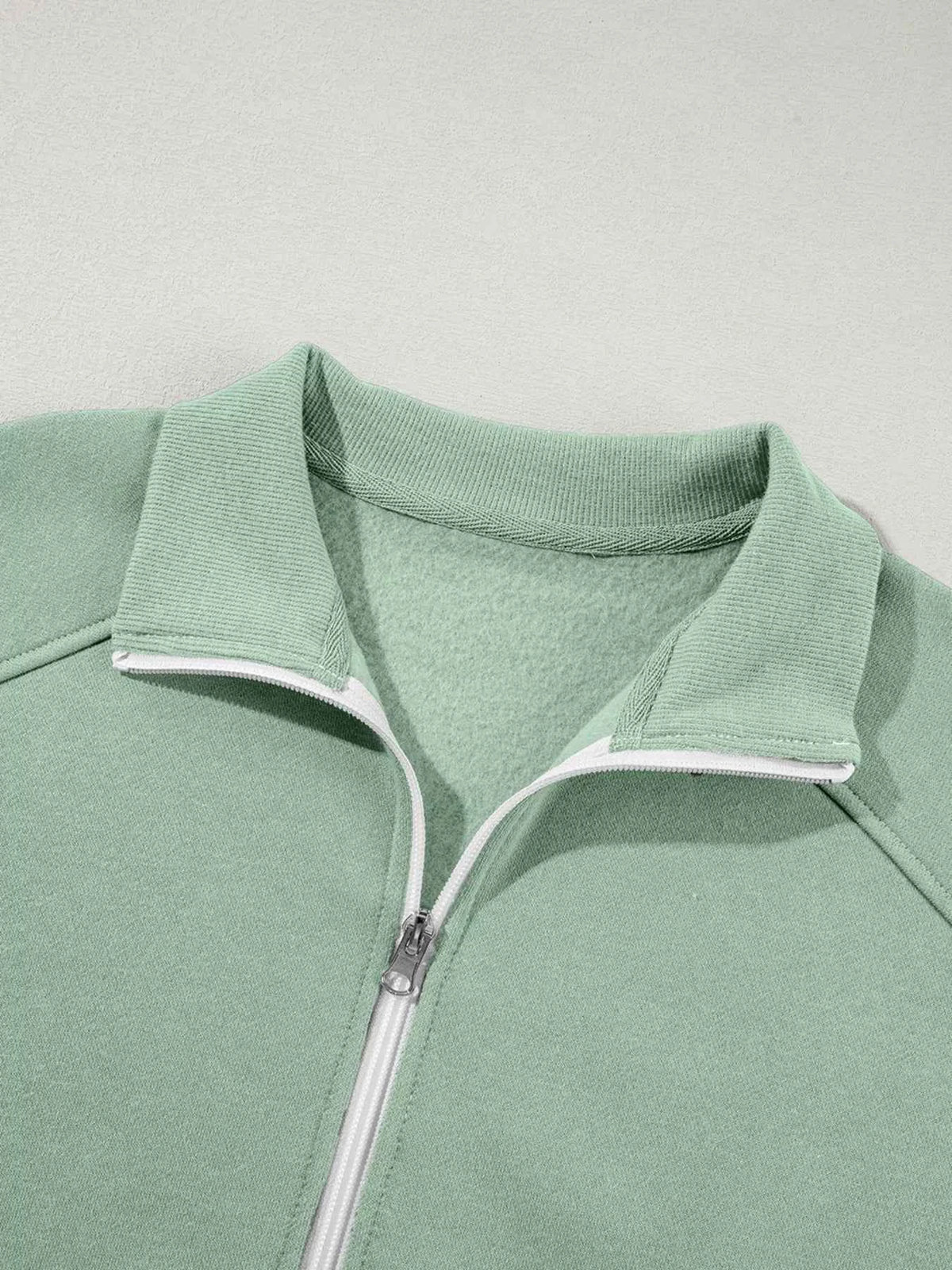 Drop Shoulder Zip Up Jacket and Drawstring Pants Active 2pcs Set