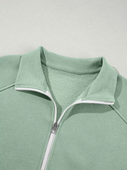 Drop Shoulder Zip Up Jacket and Drawstring Pants Active 2pcs Set