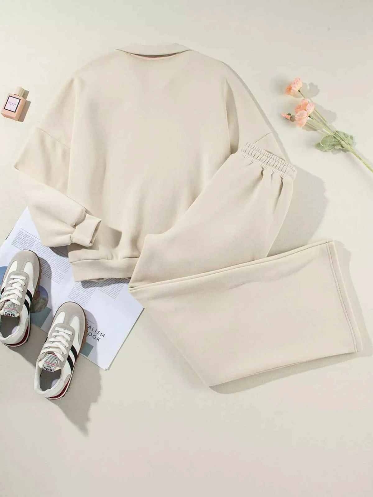 Drop Shoulder Zip Up Jacket and Drawstring Pants Active 2pcs Set