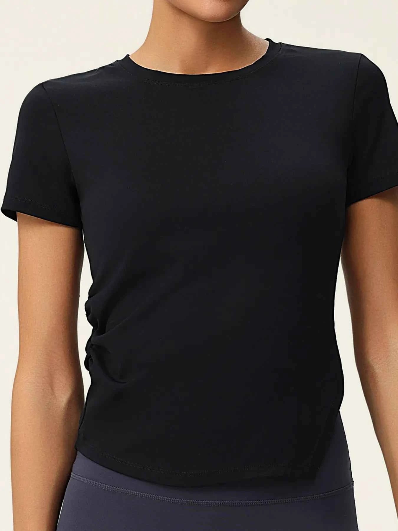 Full Size Slit Round Neck Short Sleeve Active T-Shirt Plus Size