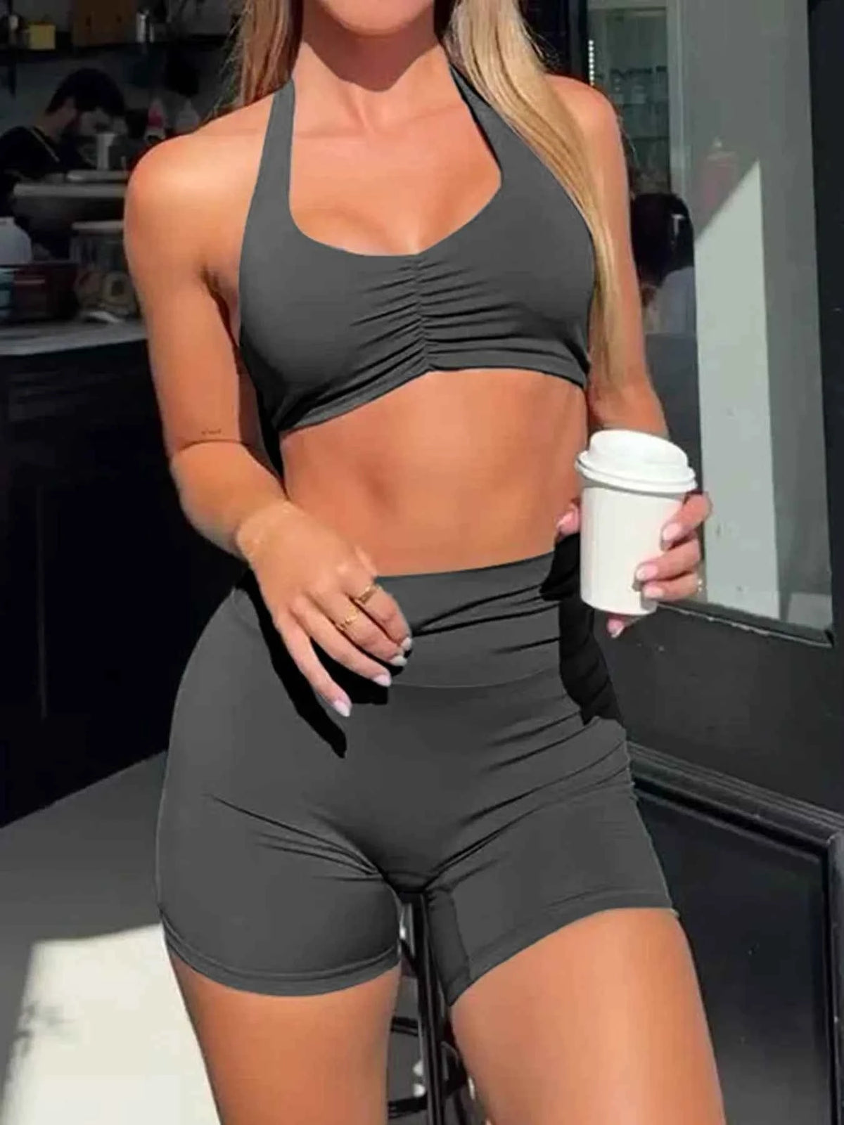Halter Neck Cami and Shorts Active Set