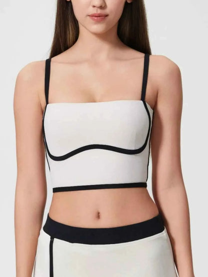 Millennia Contrast Trim Square Neck Active Cami with Detachable Chest Pads