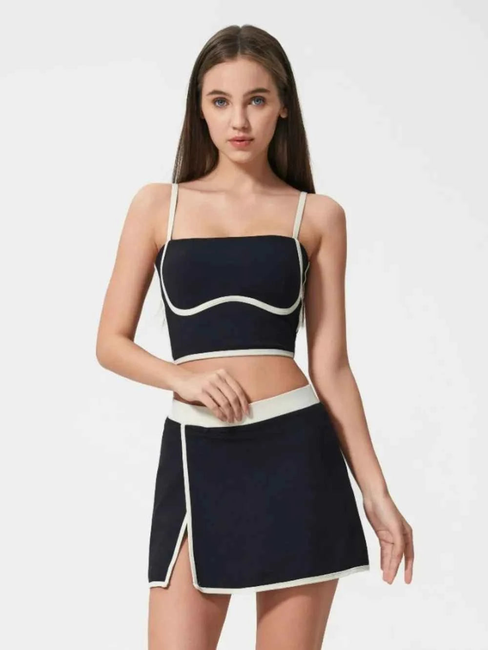 Millennia Contrast Trim Square Neck Active Cami with Detachable Chest Pads