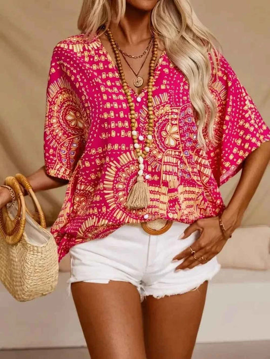 Printed V-Neck Half Sleeve Top