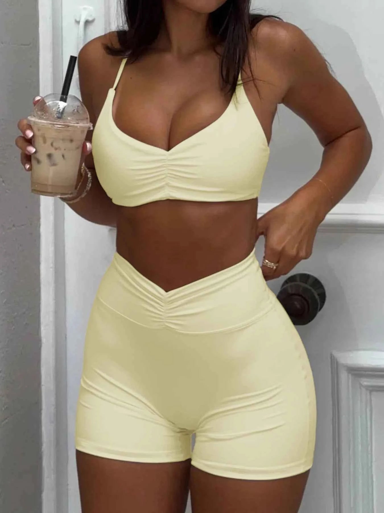 Ruched Sports Bra and High-Waisted Shorts Active Set