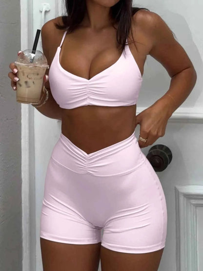 Ruched Sports Bra and High-Waisted Shorts Active Set
