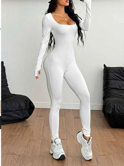 Square Neck Long Sleeve Active Jumpsuit