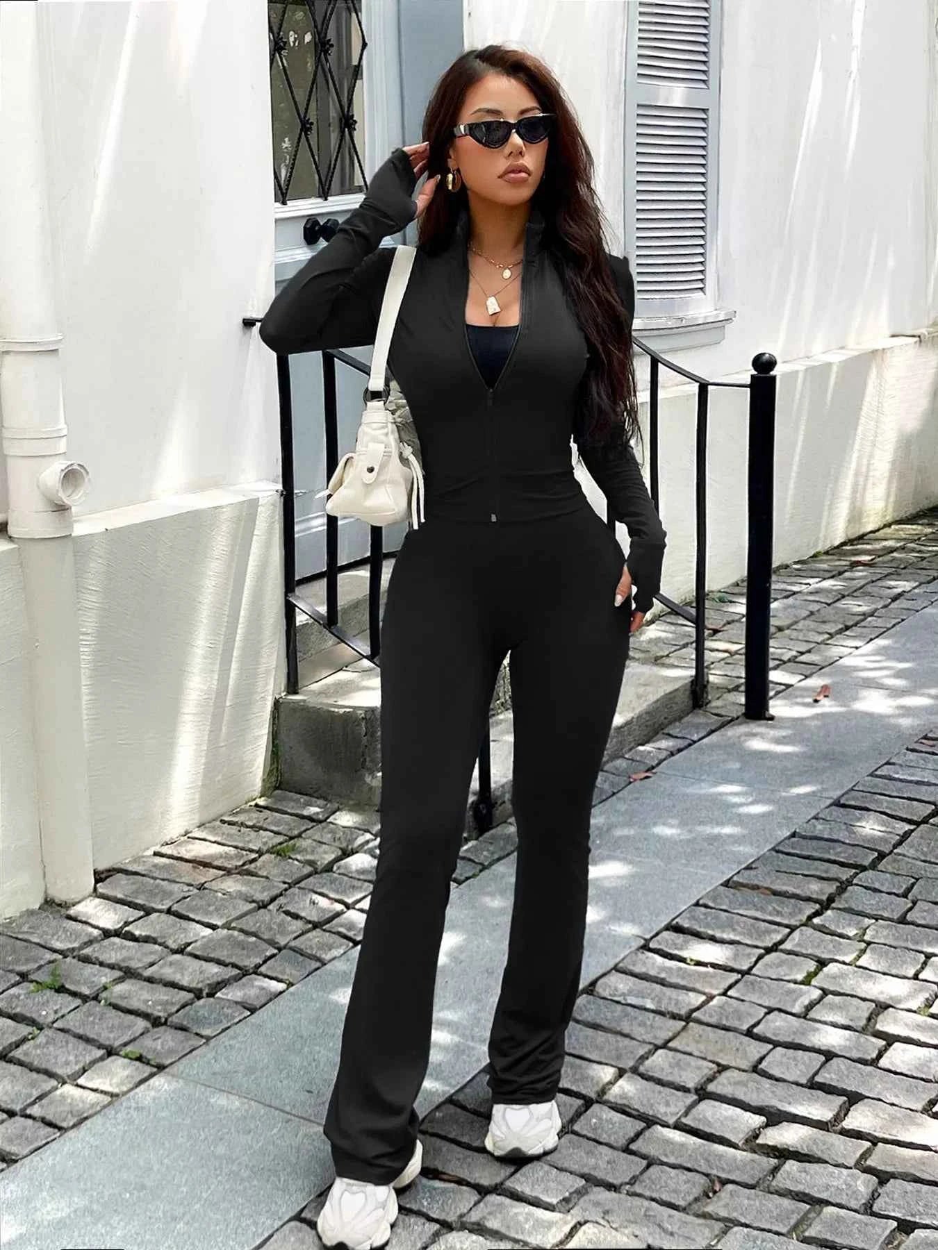 Zip Up Long Sleeve Outerwear and Pants Active Set